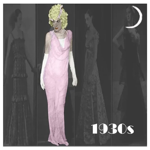 30s Vintage Silk Gown, Lavender Beaded Formal 1930s VFG OSFM One Size! - Picture 1 of 13
